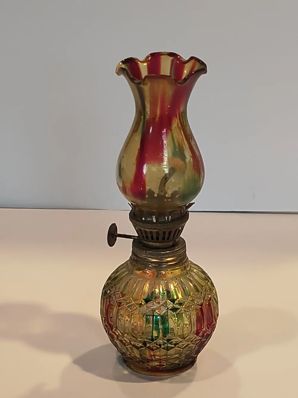 MCM Mini Kerosene Hurricane Lamp Multi-Color Amber Red Green Ruffled Chimney